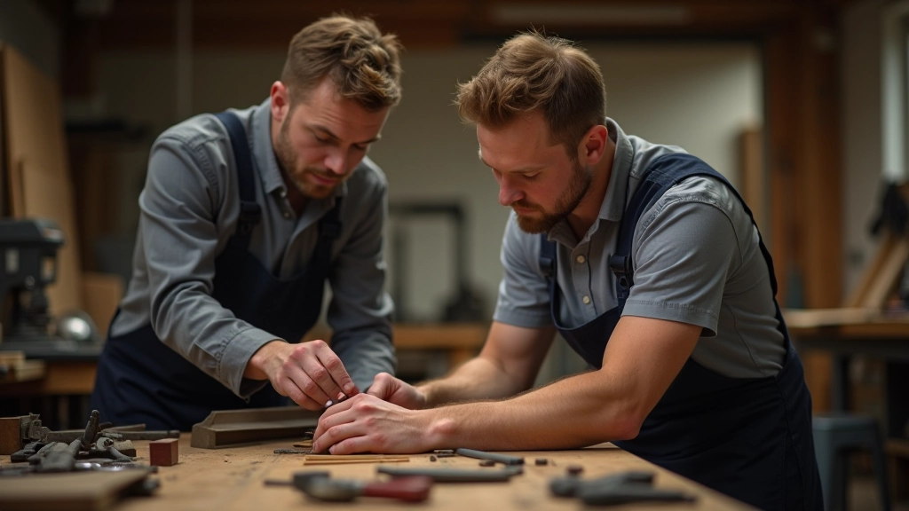 Ausbildungsbetrieb mit Lehrlingen beim praktischen Handwerk und Training