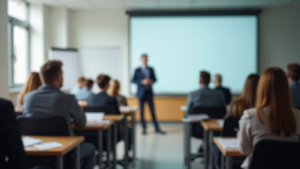 Modernes Klassenzimmer mit digitaler Ausstattung und Smart-Board an der Wand