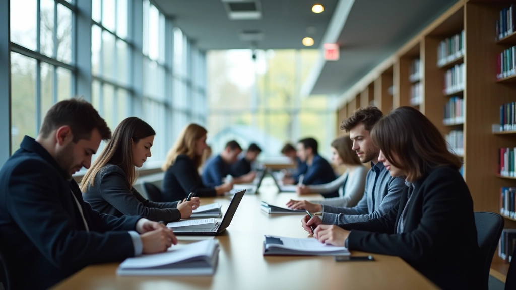 Moderne Universitätsbibliothek mit zeitgenössischer Architektur und Studierenden
